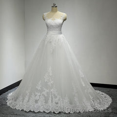 Long Clairvoyant Outfit Sweetheart Lace Appliques Sash Elegant Country Ball Gown Wedding Dresses.
