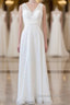 Long Empire A Line V Neck Lace Chiffon Open Back Wedding Dresses