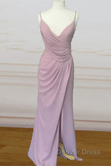 Long Mauve Pleated Chiffon Bridesmaid Dresses