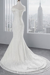 Long Mermaid Lace Off Shoulder Lace-up Wedding Dresses