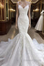 Long Mermaid Spaghetti Strap Appliques Lace Wedding Dresses
