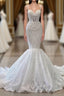 Long Mermaid Sweetheart Spaghetti Straps Tulle Beading Wedding Dresses with Ruffles