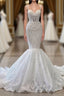 Long Mermaid Sweetheart Spaghetti Straps Tulle Beading Wedding Dresses with Ruffles
