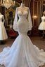 Long Mermaid Sweetheart Strapless Pearls Beadings Lace Wedding Dresses with Sleeves