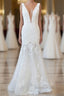 Long Mermaid V Neck Appliques Tulle Lace Wedding Dresses