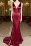 Long Mermaid V Neck Satin Bridesmaid Dresses