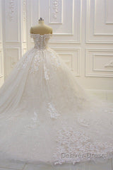 Long Off the Shoulder Sweetheart Ball Gown Sequin Appliques Lace Wedding Dresses