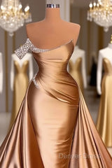 Long One Shoulder Prom Dresses Beaded Mermaid Pageants Gowns With Court Train