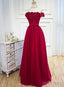 Long Prom Dress, Off Shoulder Dark Red Prom Dresses