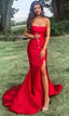 Long Prom Dress, Strapless Mermaid Red Prom Dresses With Slit