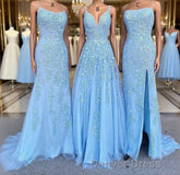 Long Prom Dresses with Applique,8th Graduation Dresses School Dance Sky Blue Formal Dresses