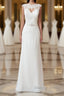 Long Sheath Illusion Lace Wedding Dresses with Cap Sleeve