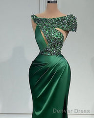 Long Sheath Satin Dress With Sequin Beaded