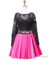 Long Sleeve Floral Short Homecoming Dresses