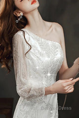 Long Sleeve Sequin Champagne Prom Dresses