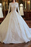 Long Sleeved Ball Gowns Satin Wedding Dresses With Lace Flowers