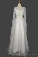 Long Sleeves Gradient Tulle Prom Dresses Floor Length Party Dresses