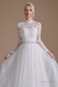 Long Sleeves High Neck with Tulle Train Full A Line Wedding Dresses