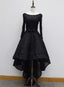 Long Sleeves Lace High Low Prom Dress , Beaded Black Prom Dresses