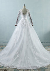 Long Sleeves Scoop Neck Lace Wedding Dresses