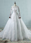 Long Sleeves Scoop Neck Lace Wedding Dresses