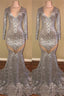 Long Sleeves Sequins Prom Gown Mermaid V Neck Prom Gown