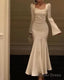 Long Sleeves White Mermaid Long Prom Dress Elegant Evening Party Gown