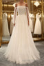 Long Sleeves White Tulle Prom Wedding Dress, Long Sleeves White Tulle Prom Dresses