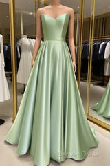 Long Spaghetti Straps V Neck Slit Satin Dresses