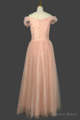 Long Straps A-line Prom Dresses Tulle Off Shoulder Evening Dresses