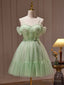 Green Tulle Lace Short Prom Dress, Cute Homecoming Dress, Green Prom Dresses