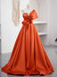 Spaghetti Straps Orange Satin Prom Dress, A Line Floor Length Prom Dresses
