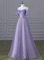 Lovely A Line Light Purple Tulle Beaded Long Prom Dress, Light Purple Prom Dresses