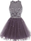 Lovely Beaded Tulle Homecoming Dress, Short Prom Dresses