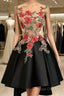 Lovely Black High Low Homecoming Dress With Floral Lace, Prom Dresses