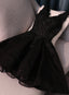 Lovely Black Lace V-Neckline Short Homecoming Dress, Black Prom Dresses