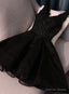 Lovely Black Lace V Neckline Short Homecoming Dress, Black Prom Dresses