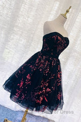 Lovely Black Sweetheart Short Homecoming Dresses, Black Prom Dresses
