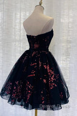Lovely Black Sweetheart Short Homecoming Dresses, Black Prom Dresses