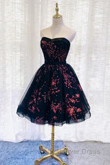 Lovely Black Sweetheart Short Homecoming Dresses, Black Prom Dresses