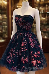 Lovely Black Sweetheart Short Homecoming Dresses, Black Prom Dresses