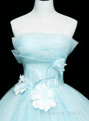 Lovely Blue Tulle Long Sweet 16 Dresses, Blue Tulle Formal Dresses Party Dresses