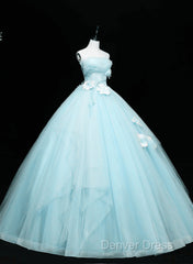 Lovely Blue Tulle Long Sweet 16 Dresses, Blue Tulle Formal Dresses Party Dresses