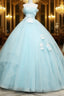 Lovely Blue Tulle Long Sweet 16 Dress, Blue Tulle Prom Dress