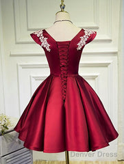 Lovely Cap Sleeves Short Party Dresses, Satin Homecoming Dress