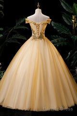 Lovely Champagne Sweetheart Off Shoulder Prom Dress, Champagne Sweet 16 Dress