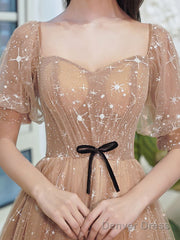 Lovely Champagne Sweetheart Tulle Party Dresses, A-Line Tulle Prom Dress