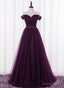 Lovely Dark Purple Tulle V Neckline Prom Dress , Long Bridesmaid Dresses