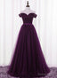 Lovely Dark Purple Tulle V-neckline Prom Dress , Long Bridesmaid Dress