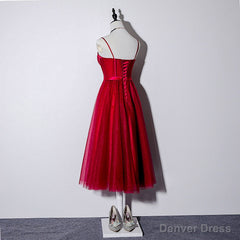 Lovely Dark Red Sweetheart Tulle Prom Dress, Wine Red Evening Dress Homecoming Dress
